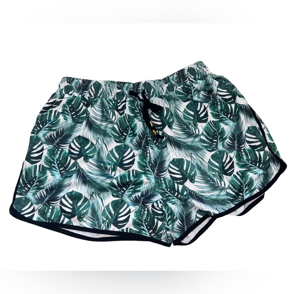 Jess Lea palm tree print green and black casual comfy shorts size XL